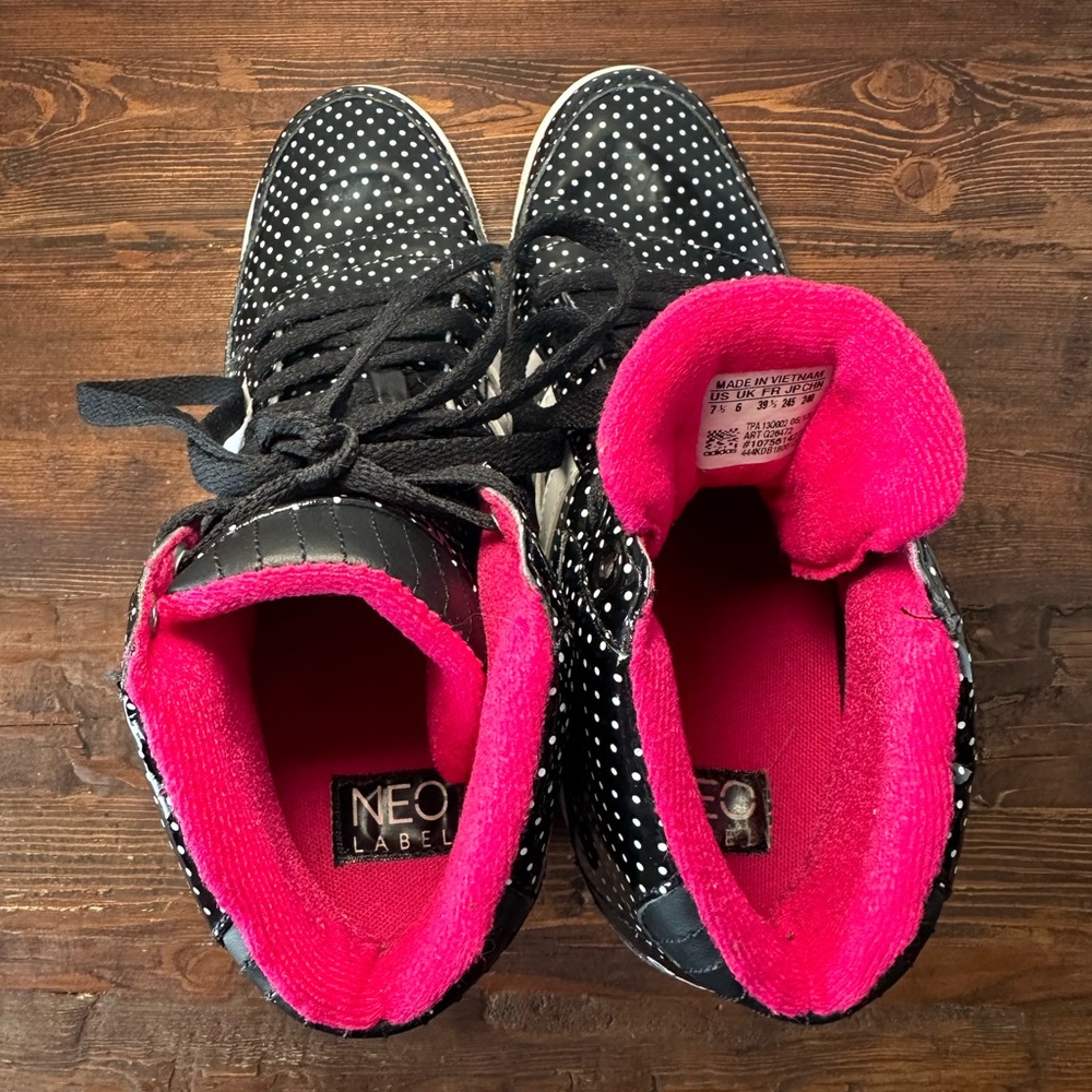 adidas Black White Polka Dot High-Top Sneakers with Pink Trim - Picture 8 of 9